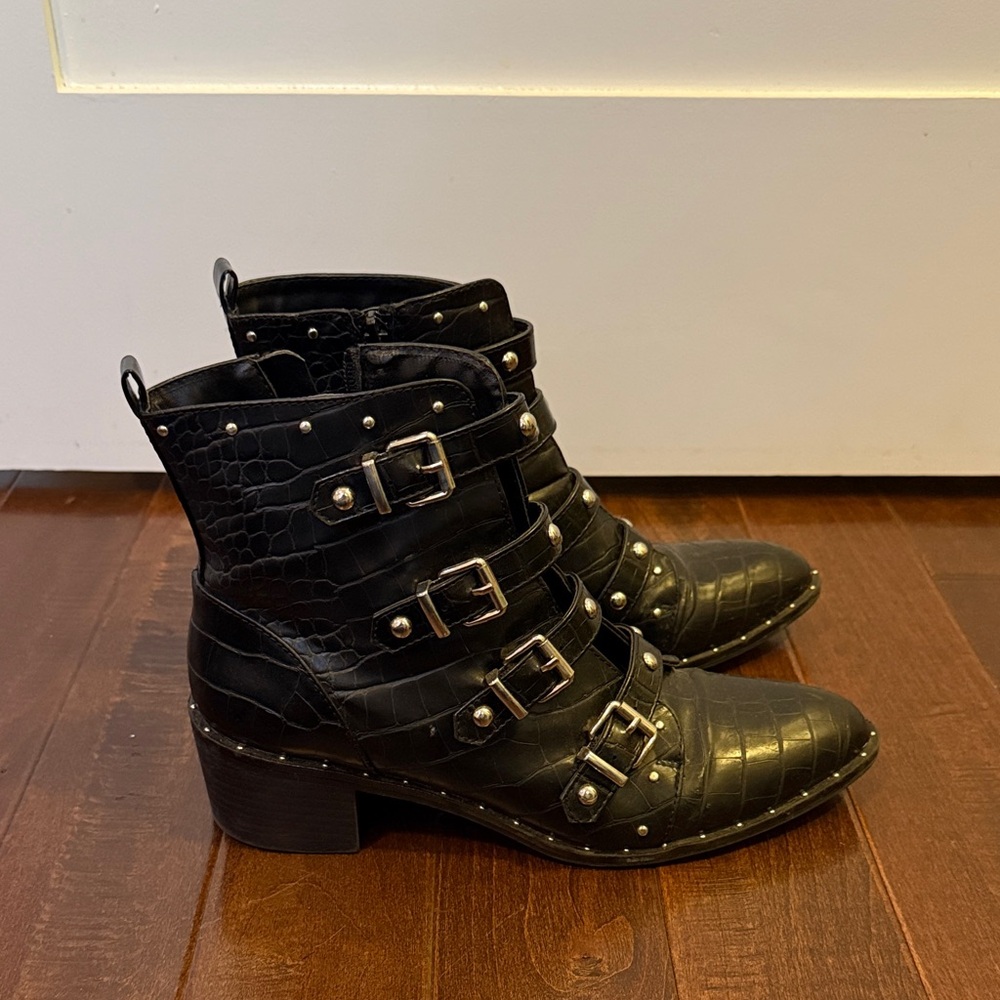 Moto Black Buckle Ankle Boots